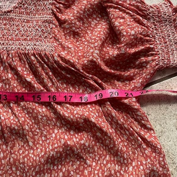 Anthropologie DOLAN Collection Rebecca Smocked Blouse Orange Motif - Picture 12 of 15